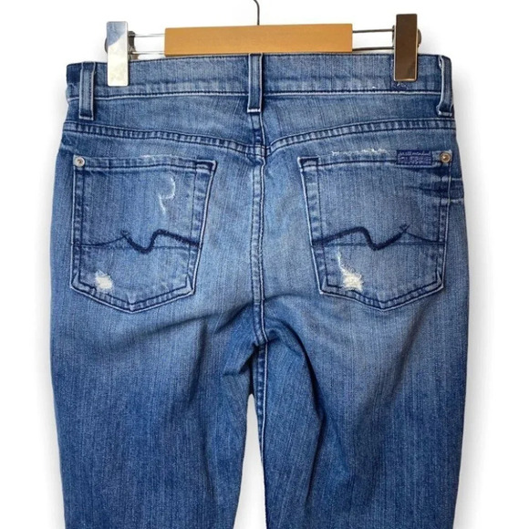 7 for all Mankind The Skinny Distressed Blue Jeans  27 - Picture 4 of 12